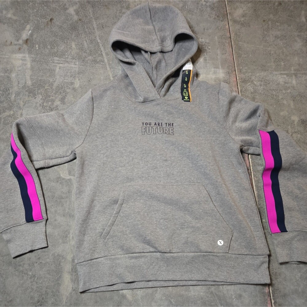 Xersion Hoodie Kids LG(14) Girls Gray Hooded You Are the Future Pullover